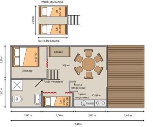 Flower Camping La Beaume - Wooden cabin Trappeur 24m² CONFORT+ 2 bedrooms / Half-covered terrace - Photo 4