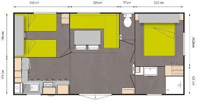 Flower Camping Le Bois d'Amour - Mobile home Standard 27.5m² (2 bedrooms) + half covered terrace - Photo 6