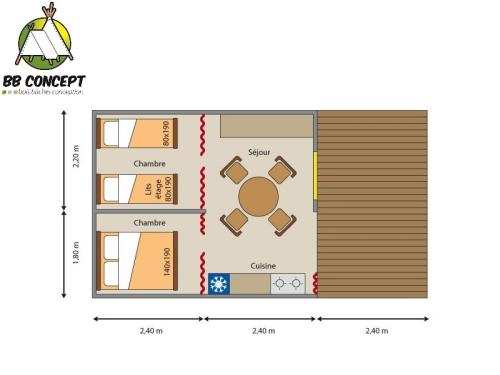 Flower Camping La Blanche Hermine - Lodge Breizh Koban CONFORT 19m² (sans sanitaires) (2ch-4pers) + Terrasse semi-couverte 10m² - Photo 3