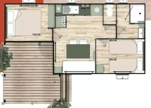 Flower Camping Altea - Comfort mobile home 30m² - 2 bedrooms - 8m2 of which with integrated terrace + Air conditioning + TV - Photo 5