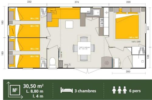 Flower Camping L'Ile d'Offard - Homeflower Premium 30.5m² 3 rooms +Half-terrace + Dishwasher + TV + sheets included - Photo 10